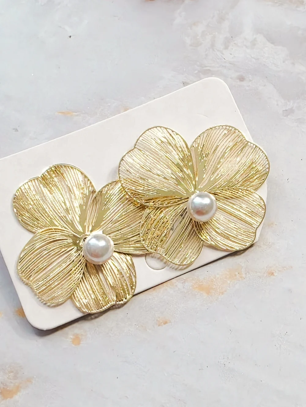 Gold Floral Front Back Ear Jackets Flower & Pearl Two-Piece Earrings